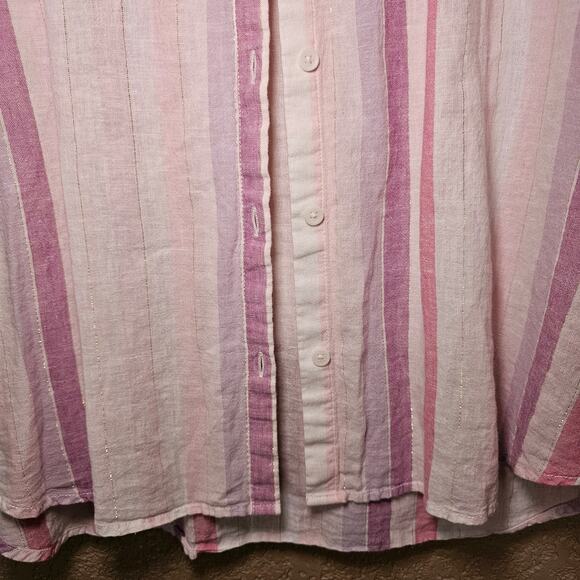 Beach Lunch Lounge Linen Blend Striped Button Down Beachy Shirt Large Preppy - Picture 6 of 11